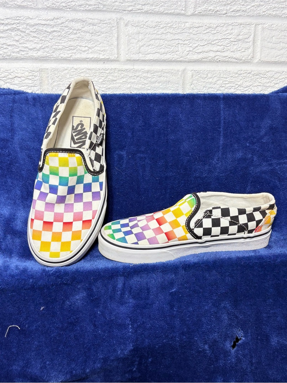 Vans Rainbow Checkerboard Slip-On Shoes